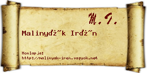 Malinyák Irén névjegykártya